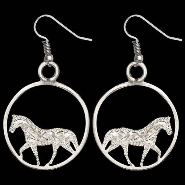 The perfect set of earrings for our Equestrian Enthusiasts! The Marigold Earrings feature a beautiful horse sillhouette with hand engraved German Sivler details. 1.2"" x 1.2

Browse more Western Jewelry by clicking Custom Bra